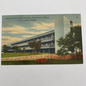 Vintage University Of Miami FL Postcard Memorial Classroom Building Coral Gables